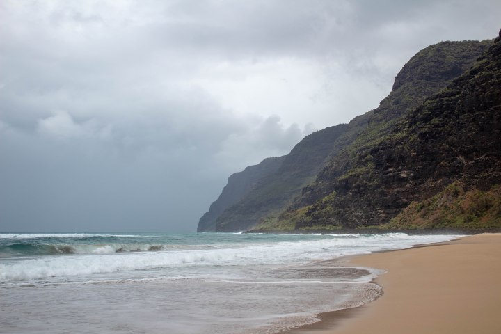 The Na Pali Coast just before another downpour of rain.