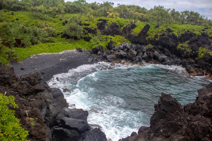 View of the Black Sand Beach from above.