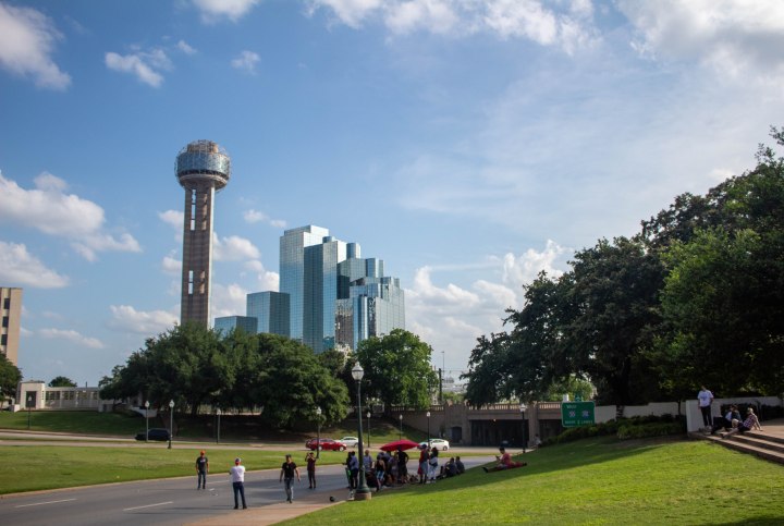 View of Reunion Tower from the street where JFK was shot.
