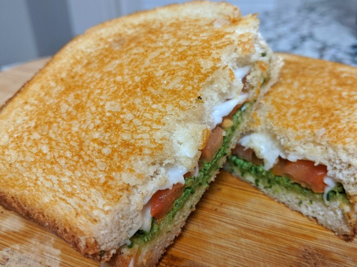 Vegan pesto grilled cheese.